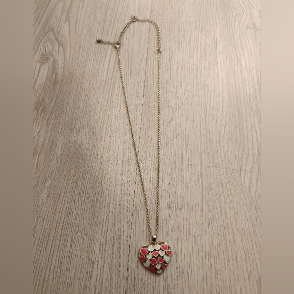 Avon Gold Necklace with Red Heart Accents